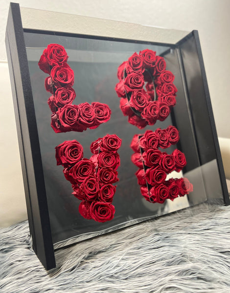Mirrored Love box with preserved roses