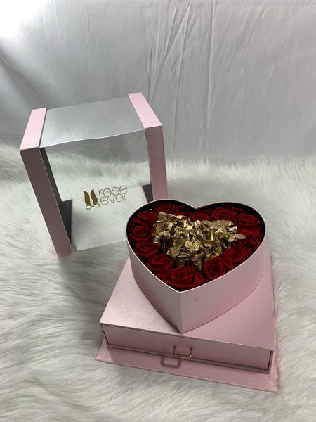 Preserved roses Heart shaped box (pink) with Lcd screen