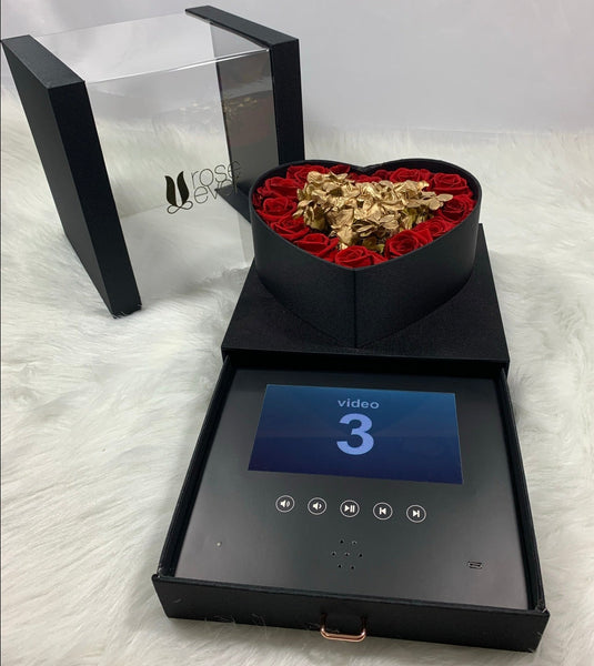 Preserved roses Heart shaped box (black) with Lcd screen