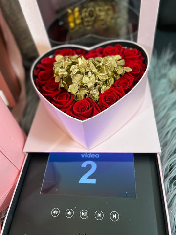 Preserved roses Heart shaped box (pink) with Lcd screen