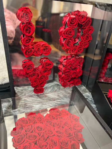 Mirrored Love box with preserved roses
