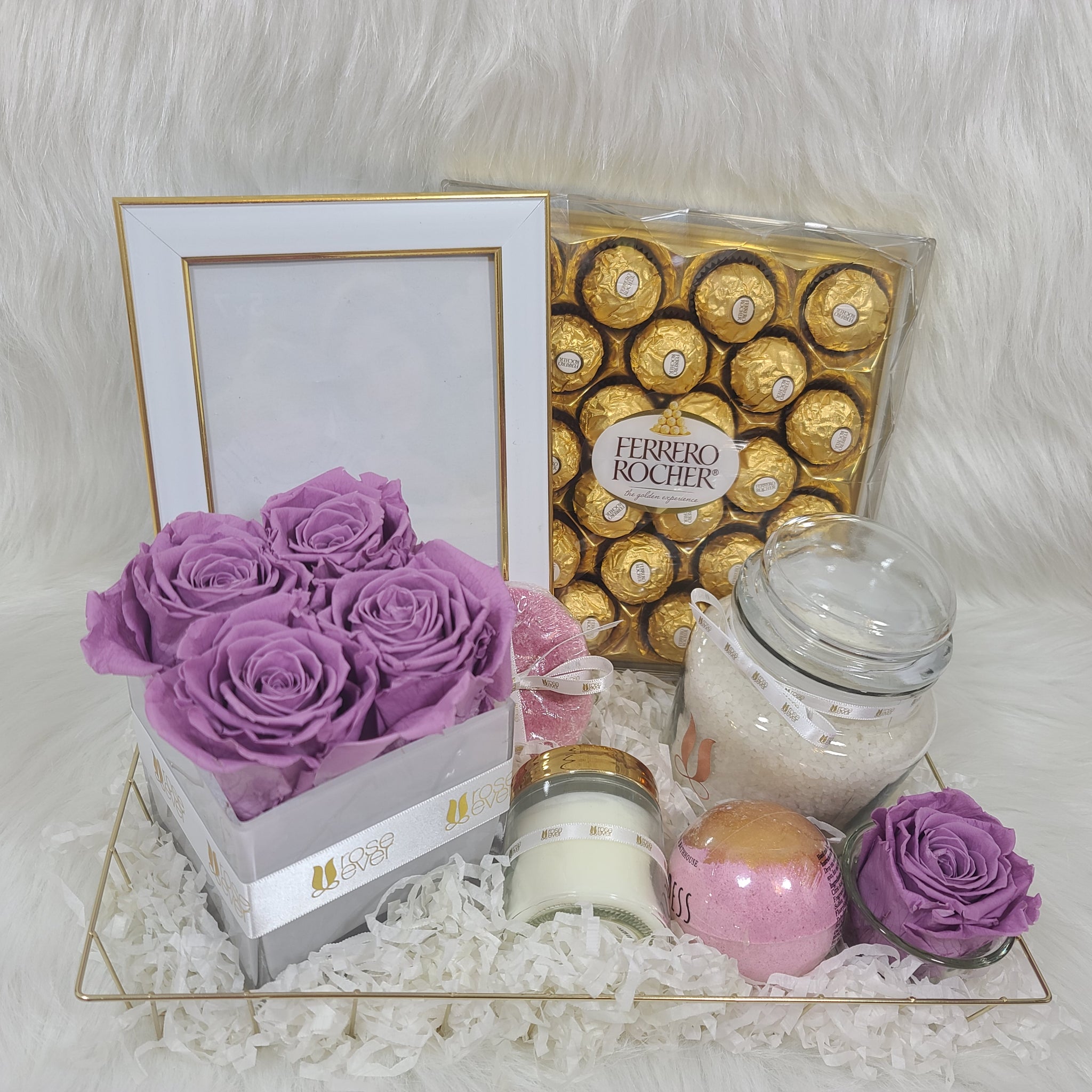 Square Shape Box with Preserved Roses - Spring Colors