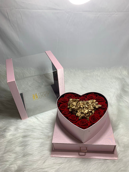 Preserved roses Heart shaped box (pink) with Lcd screen