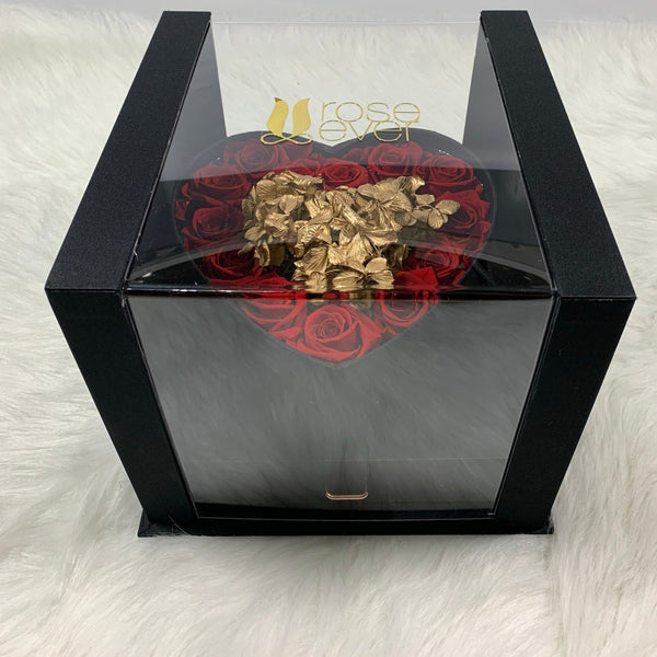 Preserved roses Heart shaped box (black) with Lcd screen