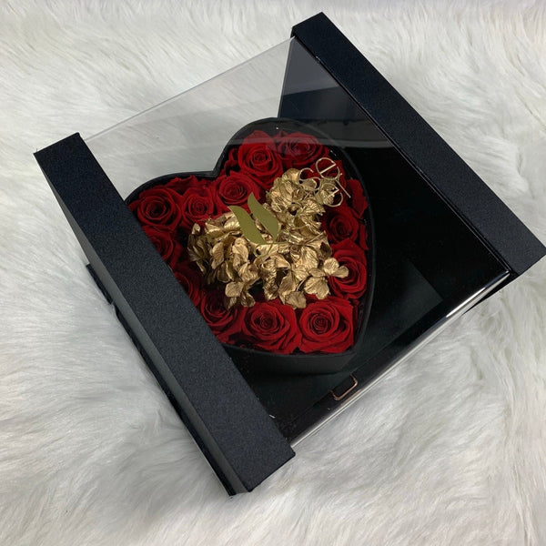 Preserved roses Heart shaped box (black) with Lcd screen
