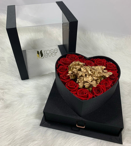 Preserved roses Heart shaped box (black) with Lcd screen