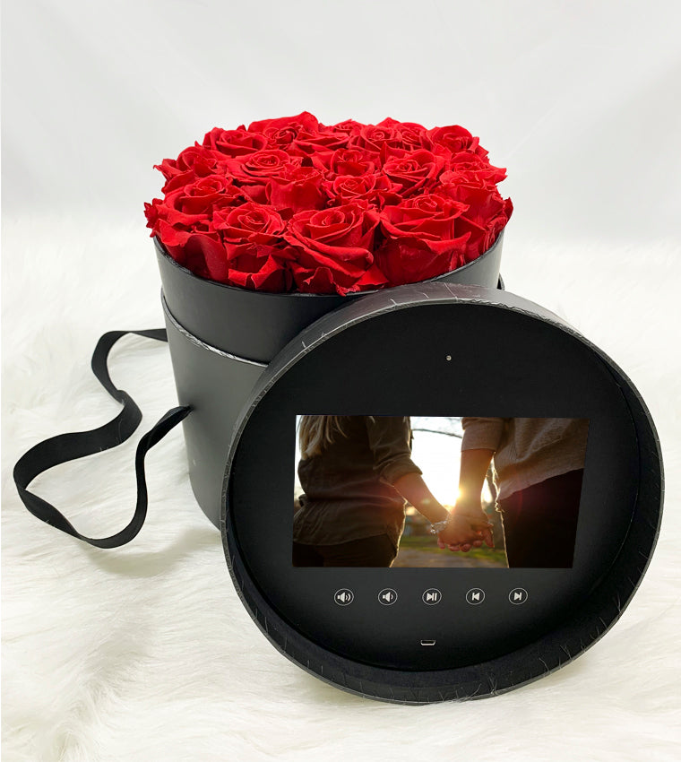 Preserved roses Hatbox (black) with Lcd screen