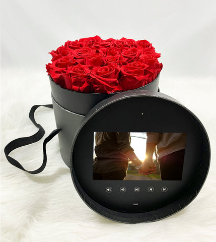 Preserved roses Hatbox (black) with Lcd screen