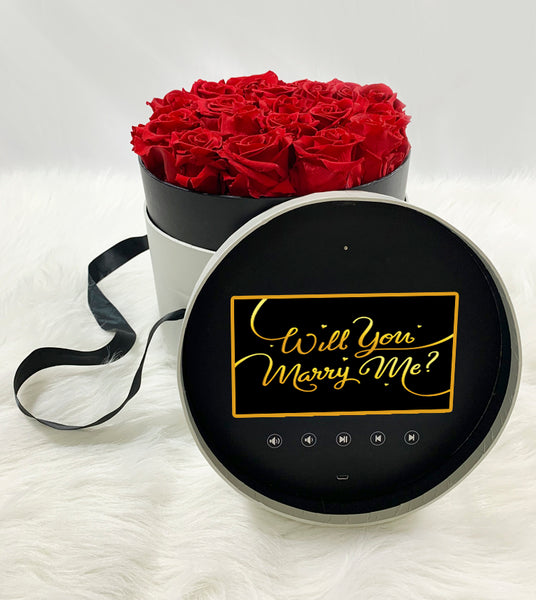 Preserved roses Hatbox (Light Grey) with Lcd screen